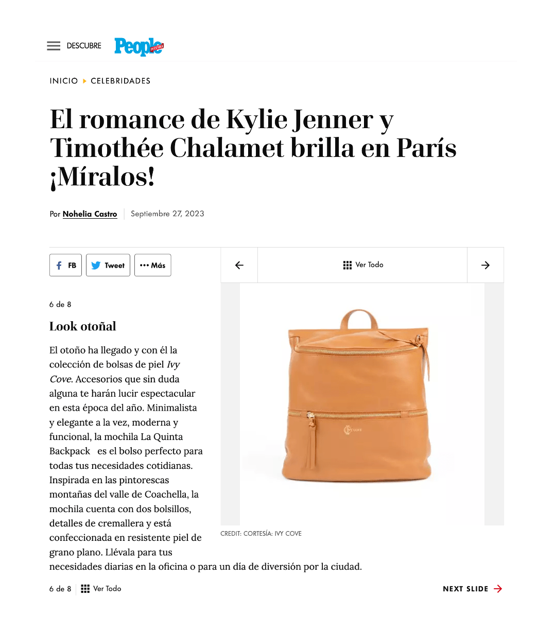 The La Quinta Backpack Feat. in People En Espanol - Ivy Cove Montecito