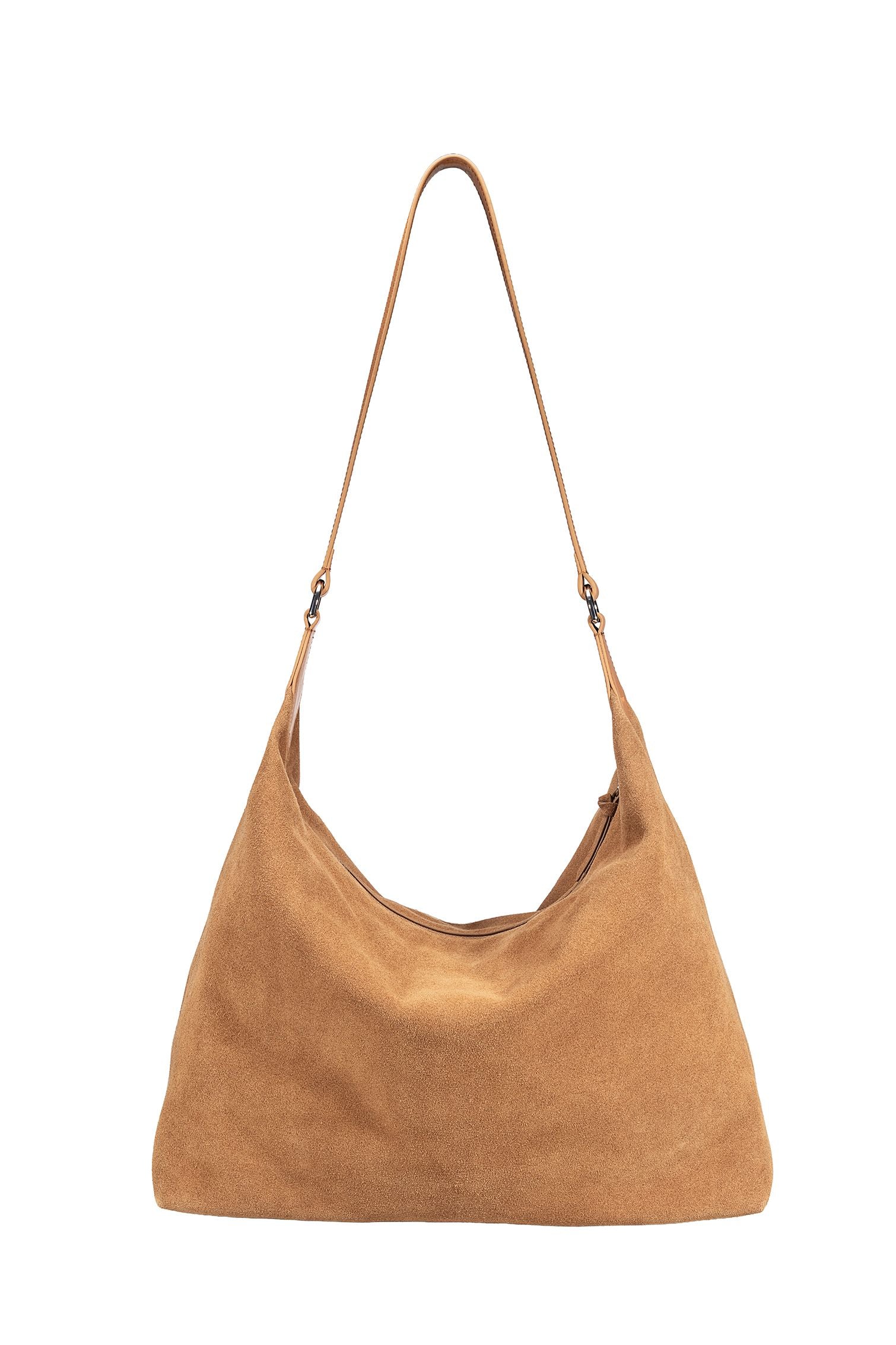 Suede hobo bag with leather strap