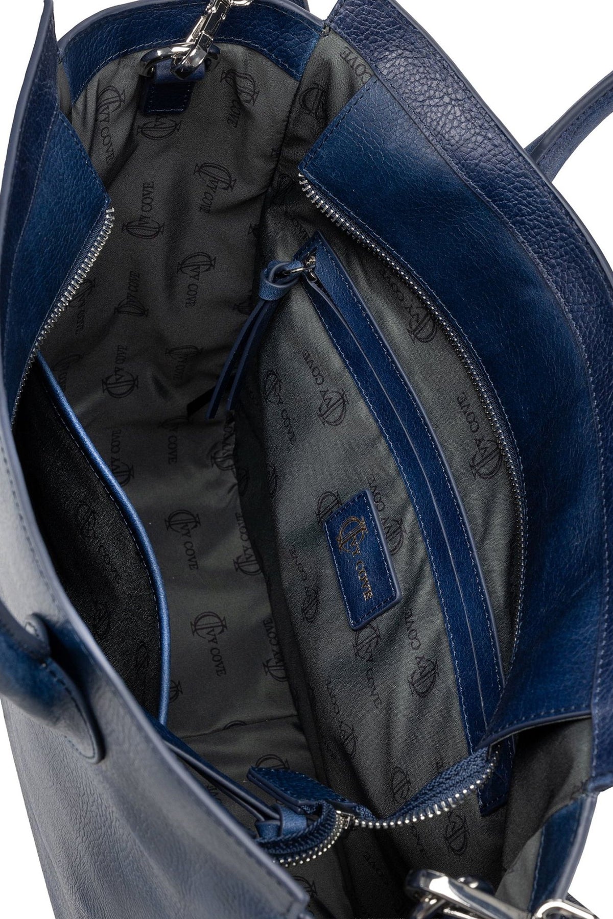 Miramar Zip Top Tote in Navy - Ivy Cove Montecito