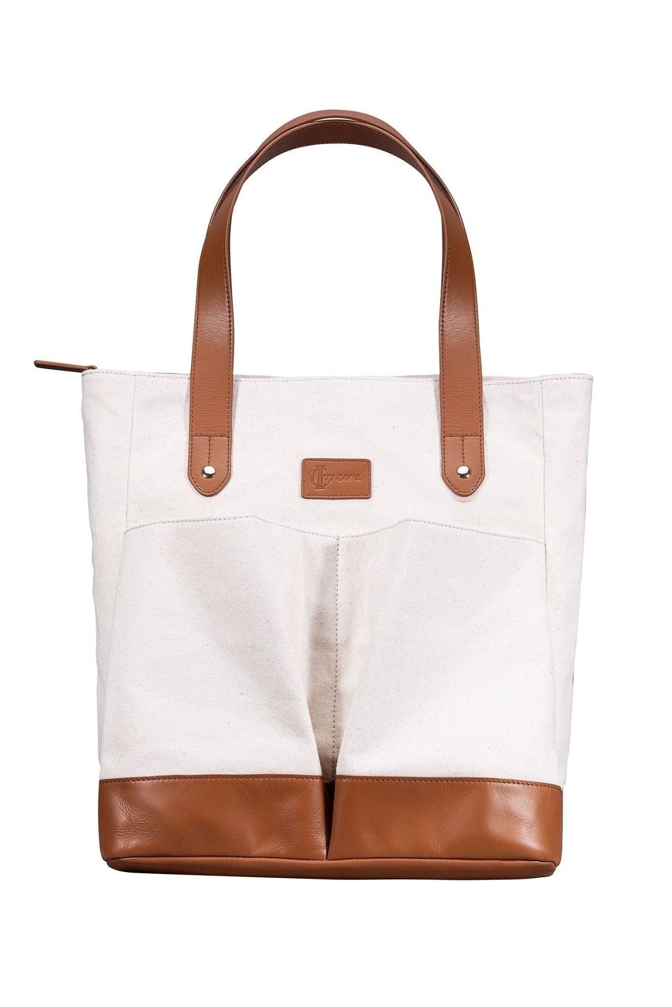 Ojai Leather Wine Picnic Bag in Natural — 4 bottle carrier by Ivy Cove Montecito