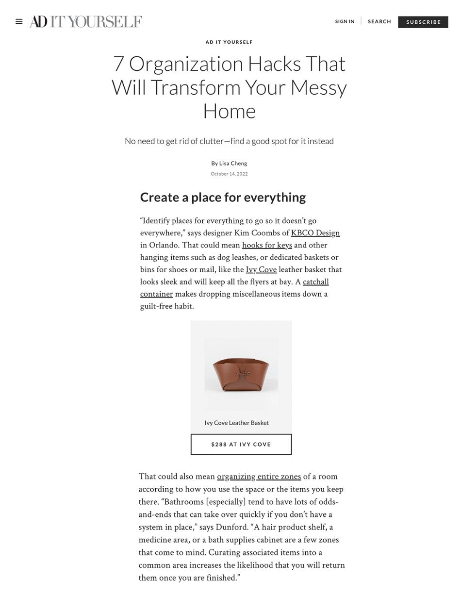 Architectural Digest Gets Tidy With Ivy Cove