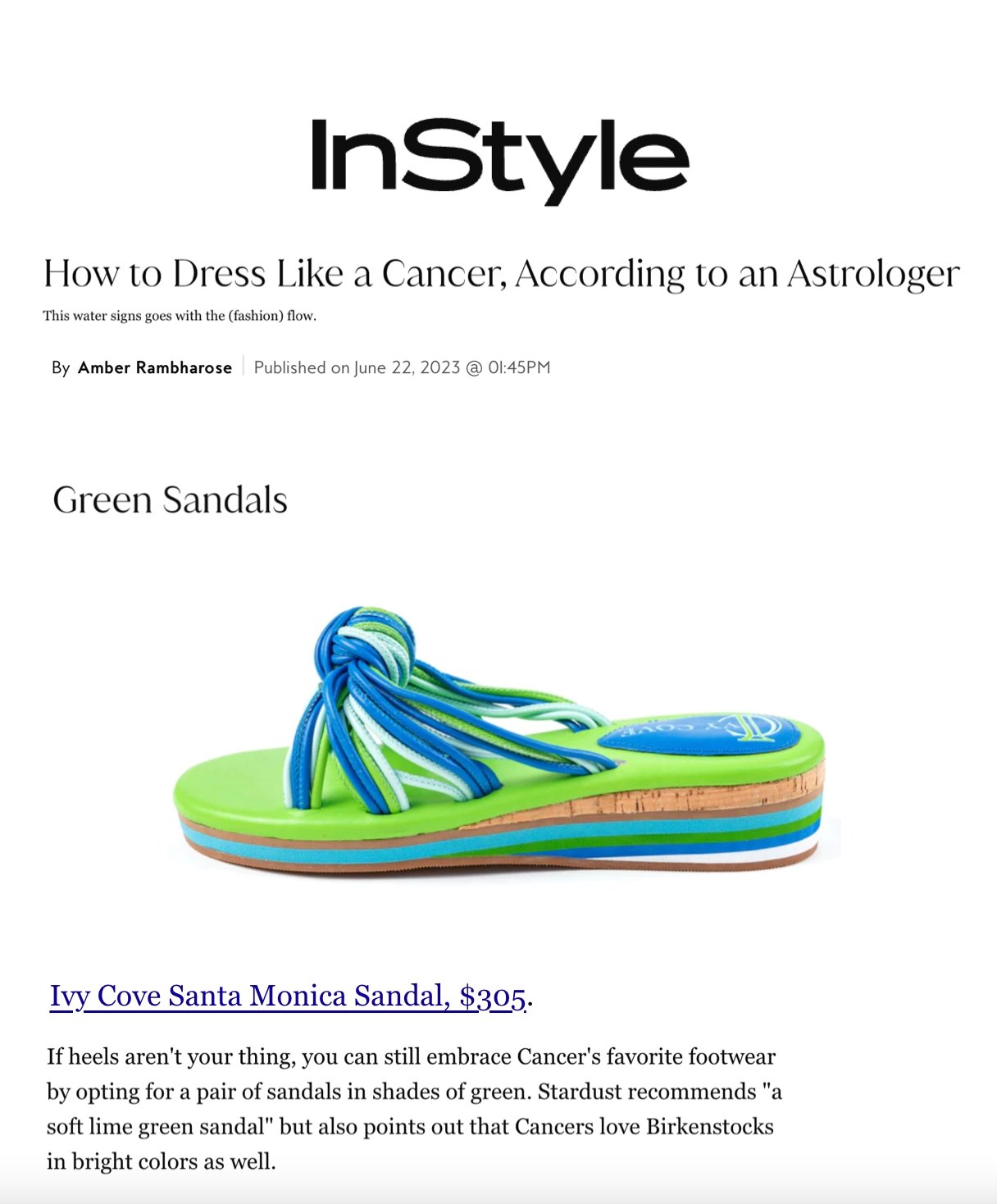 It's Cancer Season! InStyle Features the Santa Monica Sandal - Ivy Cove Montecito