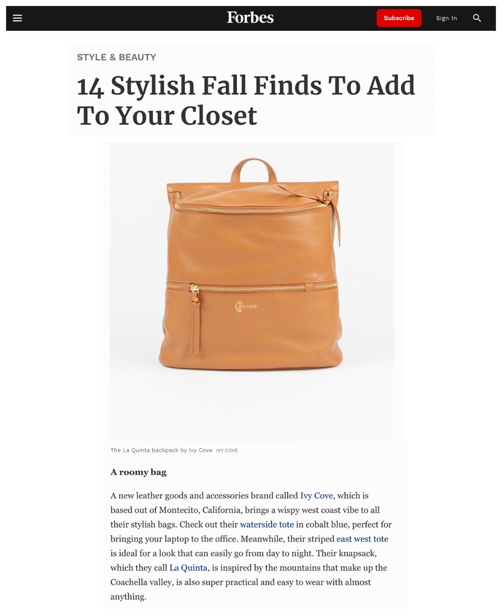 Ivy Cove Makes The Fall Finds List At Forbes - Ivy Cove Montecito