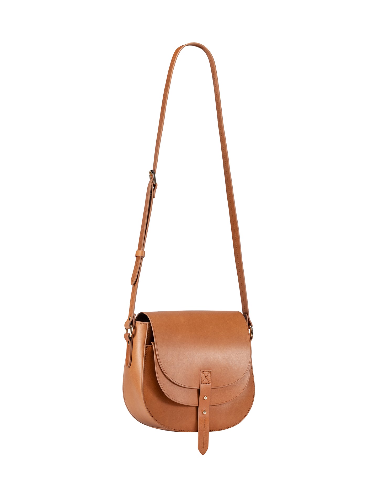 Equestrian saddle-tan full-grain leather crossbody bag by Ivy Cove