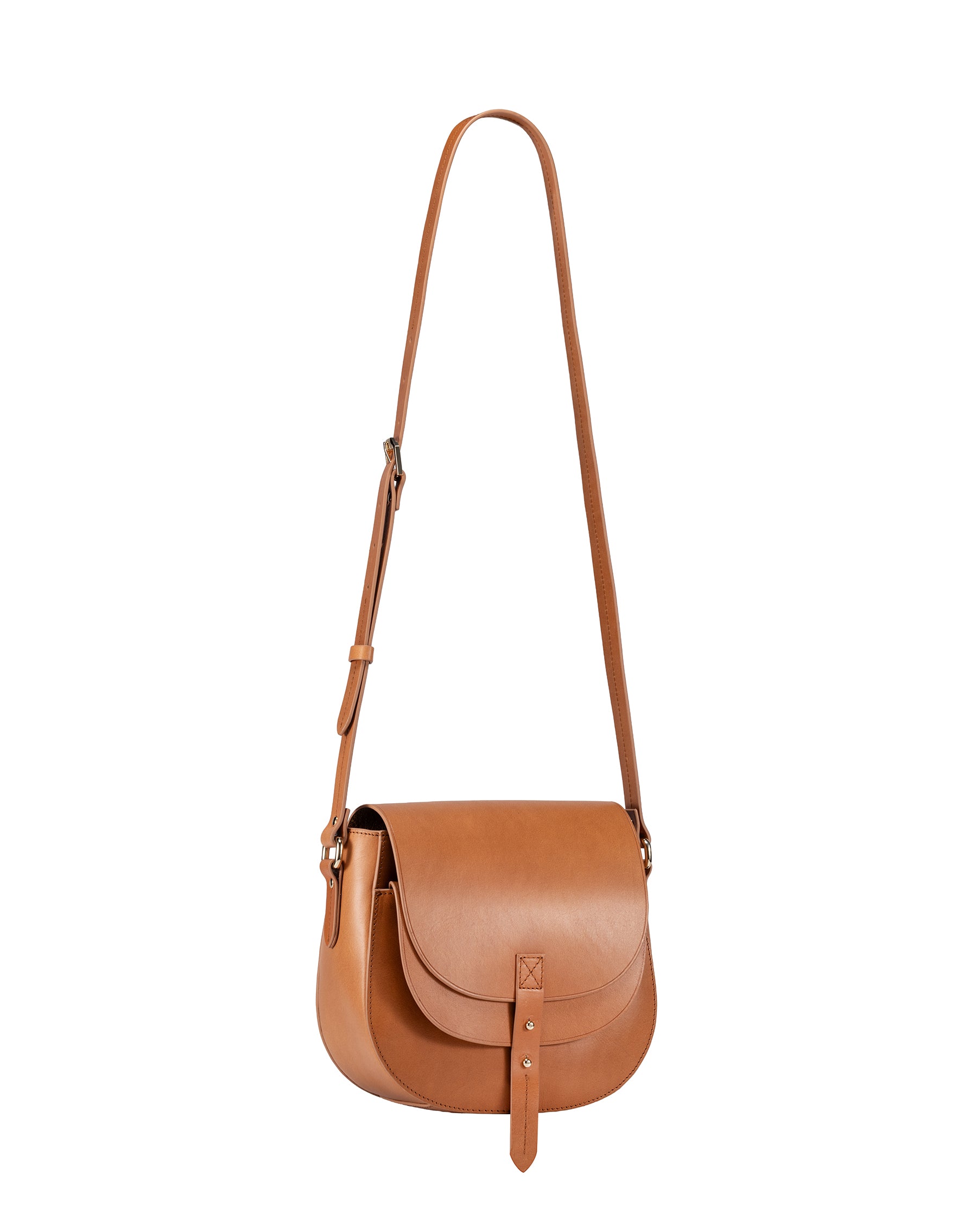 Equestrian saddle-tan full-grain leather crossbody bag by Ivy Cove