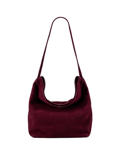 Padaro Suede Hobo Bucket Bag - Burgundy