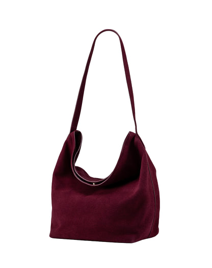 Padaro Suede Hobo Bucket Bag - Burgundy