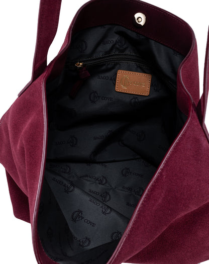 Padaro Suede Hobo Bucket Bag - Burgundy