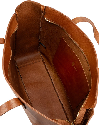 East West Zip Top Leather Tote
