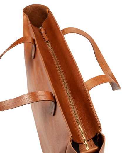 East West Zip Top Leather Tote