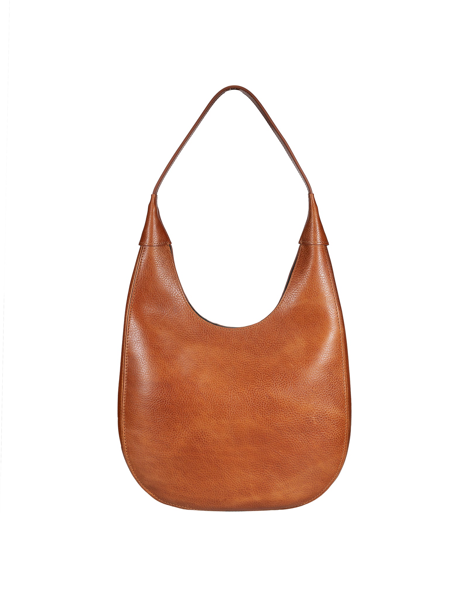 Cognac leather hobo bag with soft curved silhouette