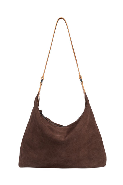 Aspen suede hobo bag in brown suede with slouchy silhouette