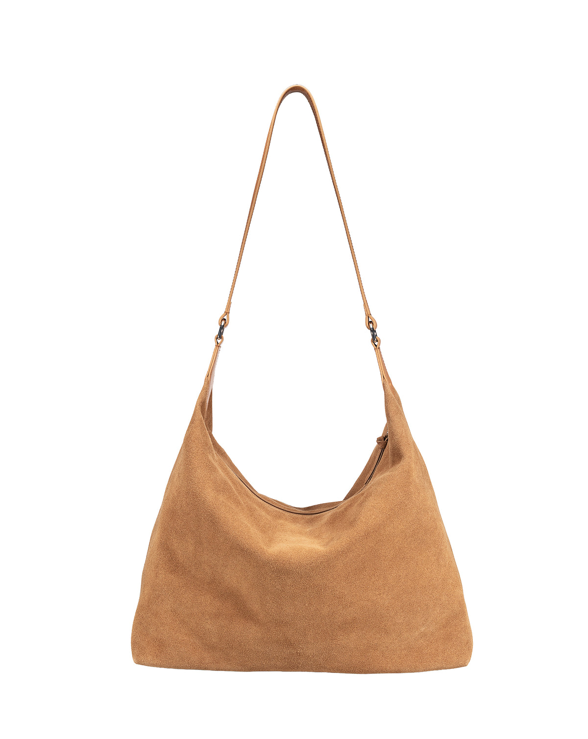Suede hobo bag with leather strap
