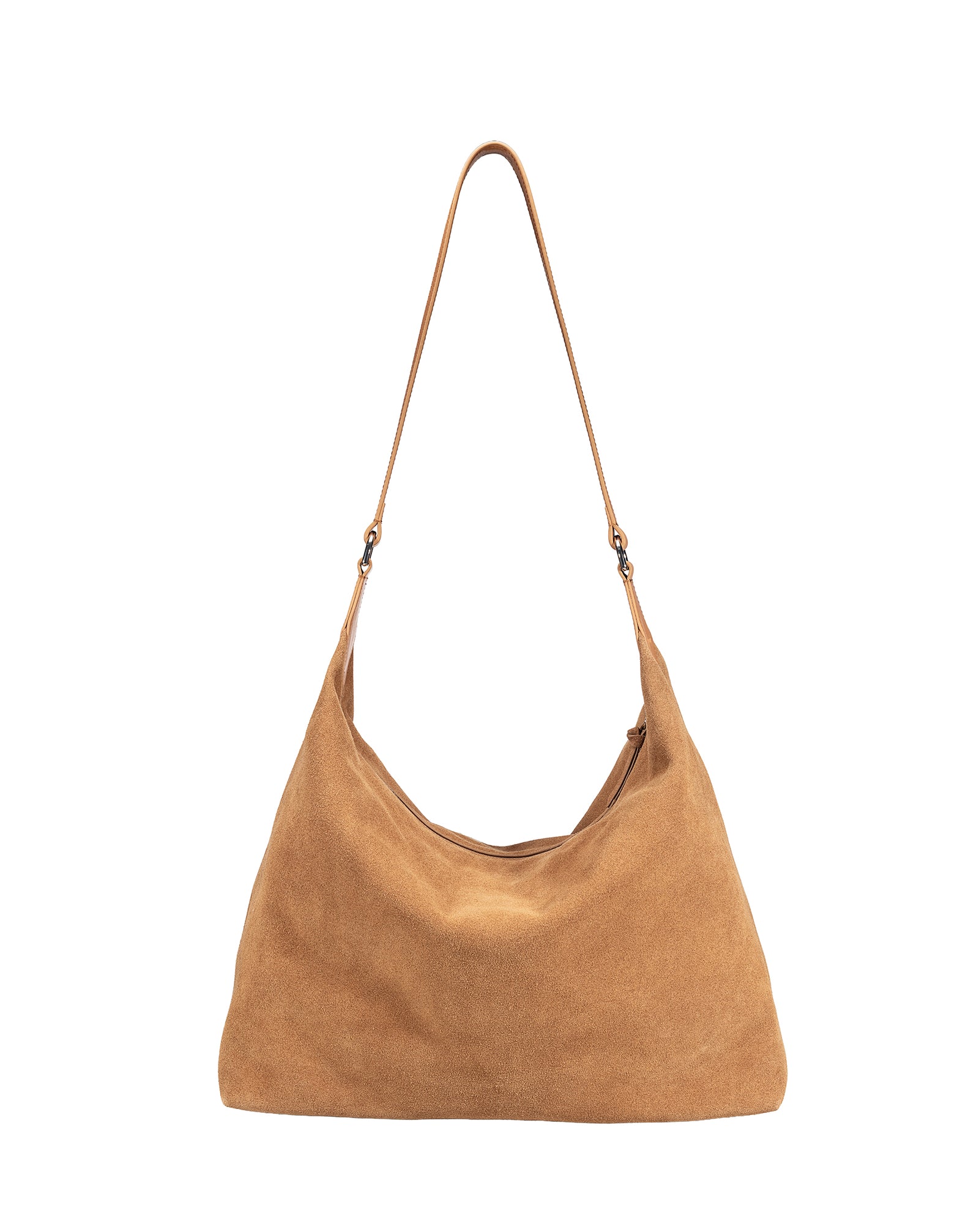 Suede hobo bag with leather strap
