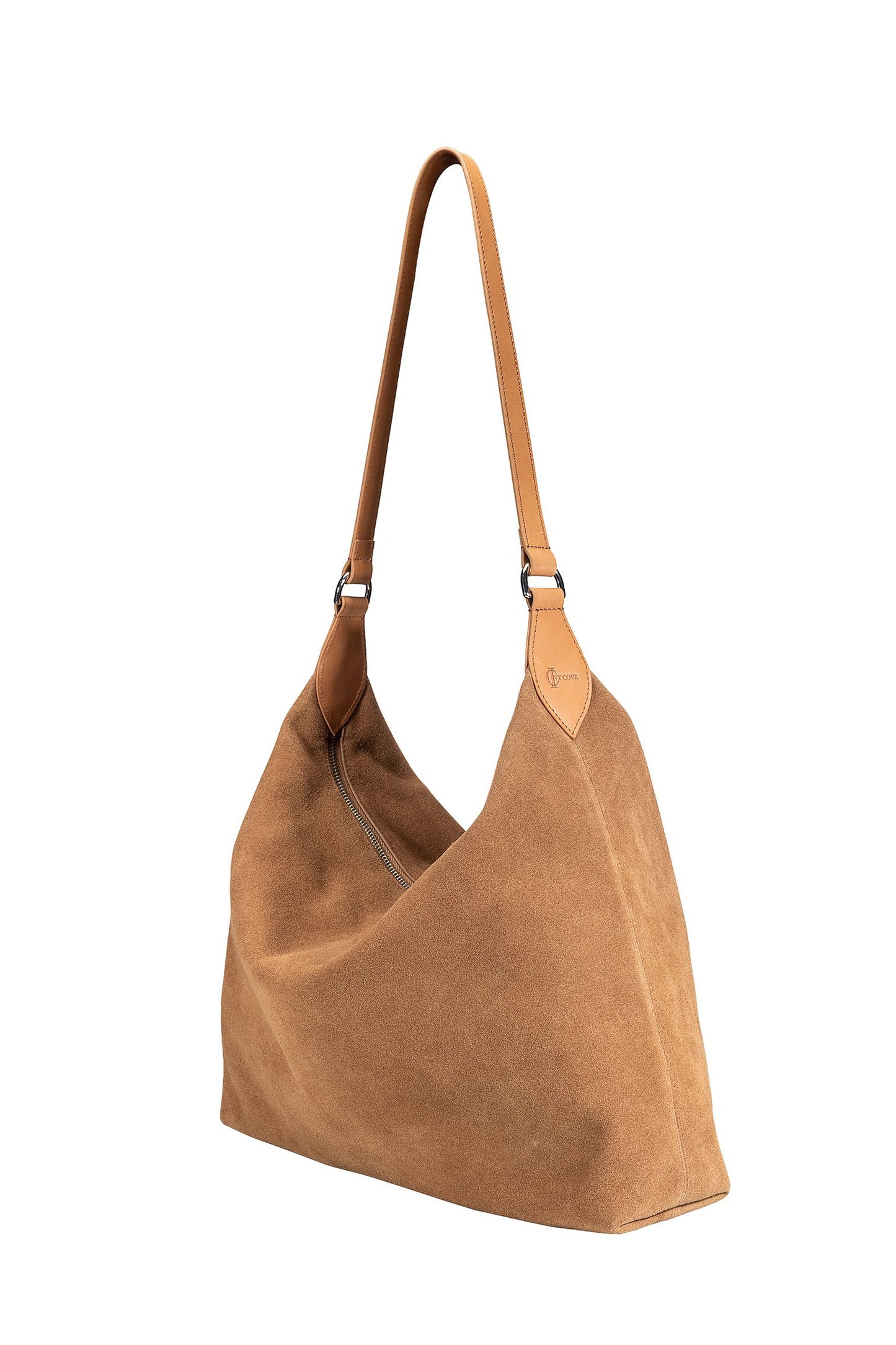 Suede shoulder bag with leather strap