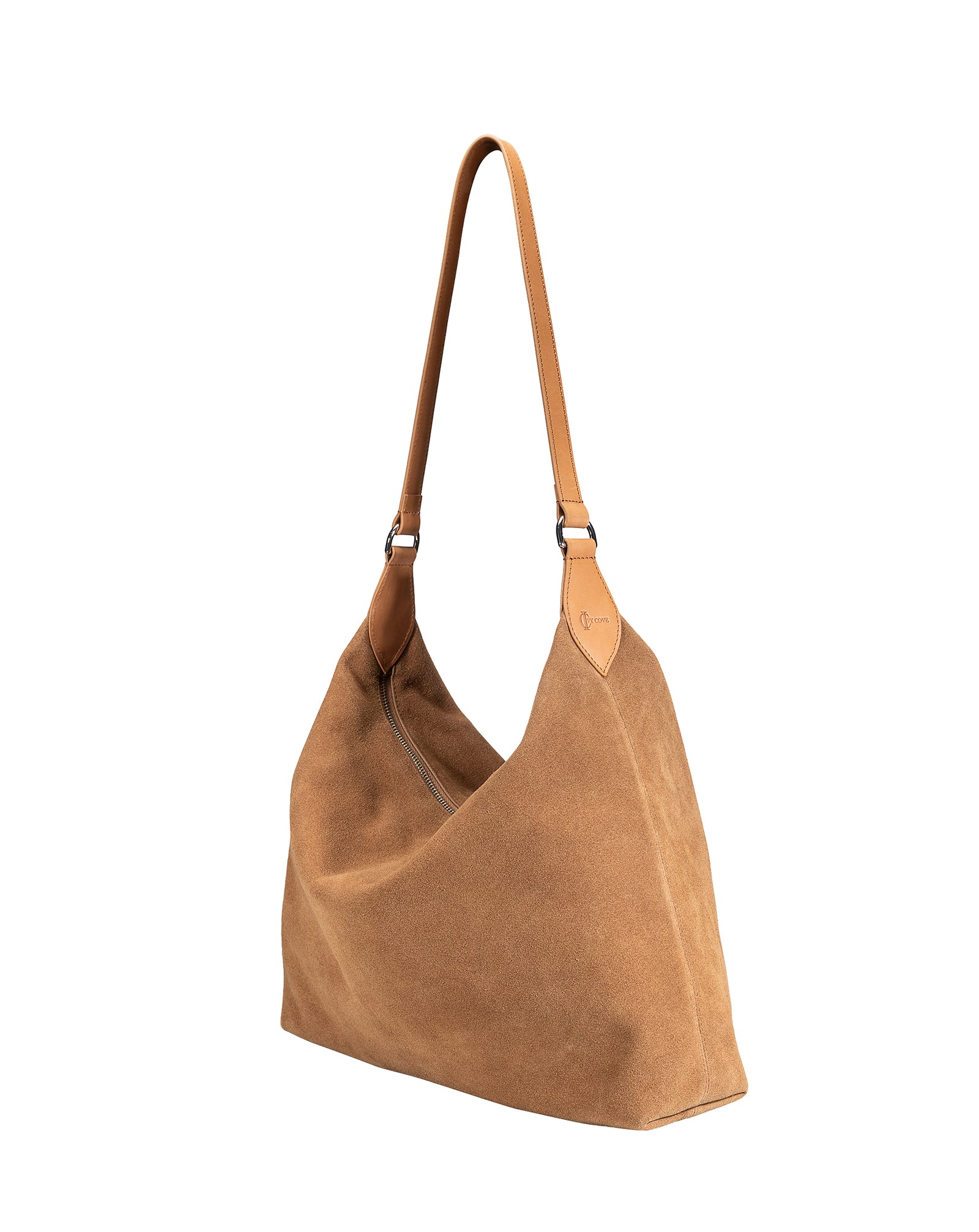 Suede hobo bag with leather strap
