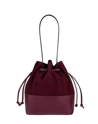 Carmel Suede and Leather Bucket Bag - Burgundy - Ivy Cove Montecito