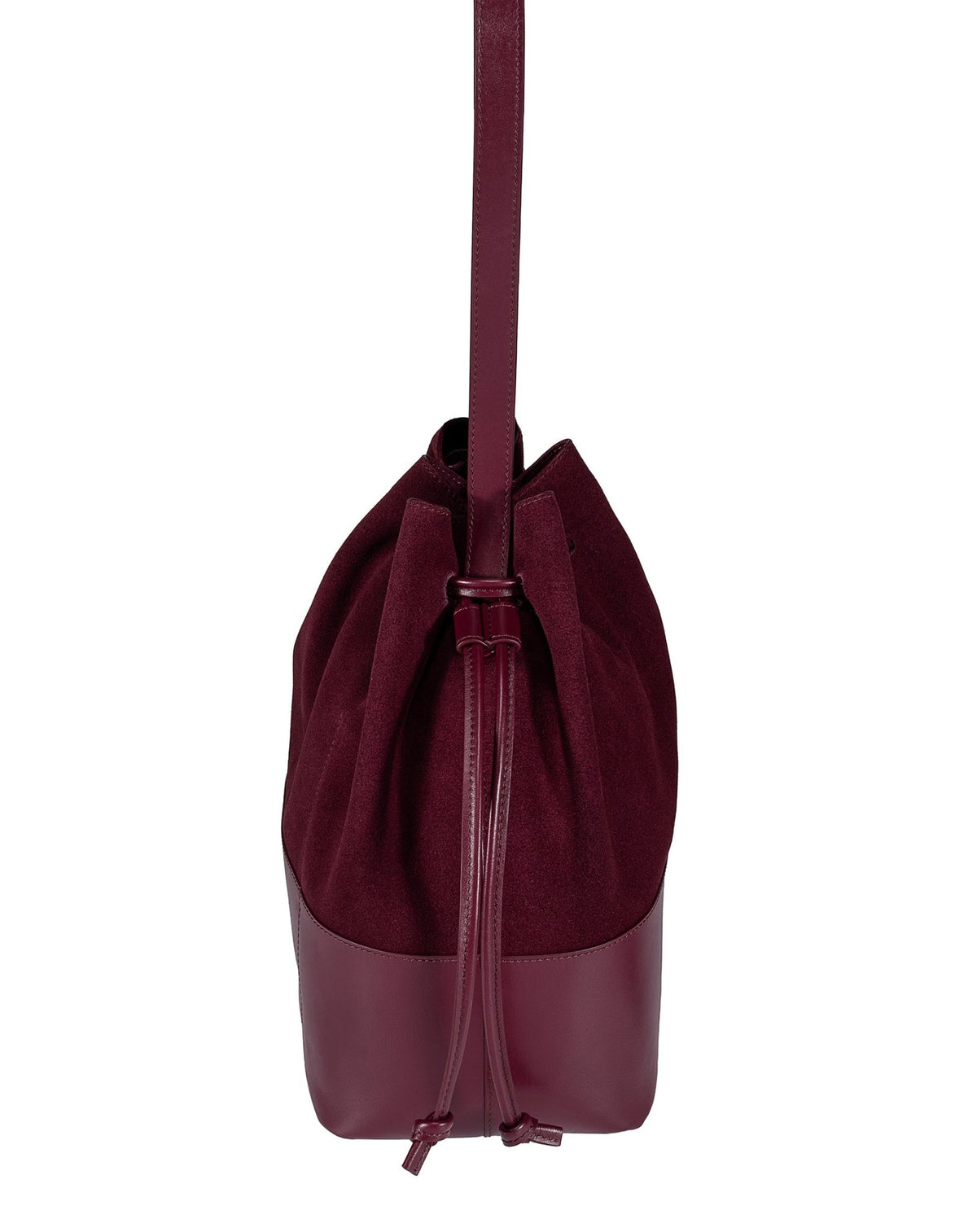 Carmel Suede and Leather Bucket Bag - Burgundy - Ivy Cove Montecito