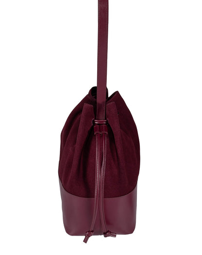 Carmel Suede and Leather Bucket Bag - Burgundy - Ivy Cove Montecito