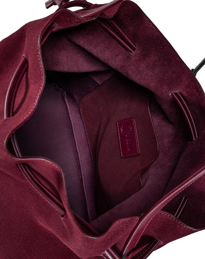 Carmel Suede and Leather Bucket Bag - Burgundy - Ivy Cove Montecito