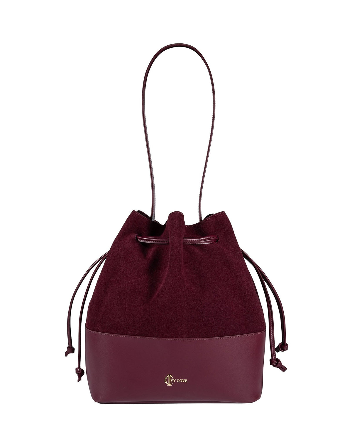 Carmel Suede and Leather Bucket Bag - Burgundy - Ivy Cove Montecito