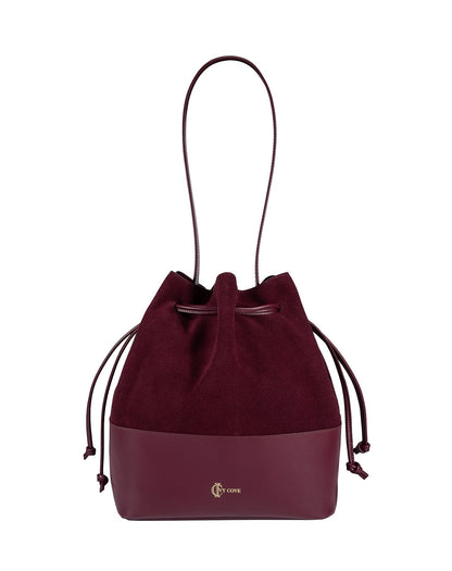 Carmel Suede and Leather Bucket Bag - Burgundy - Ivy Cove Montecito