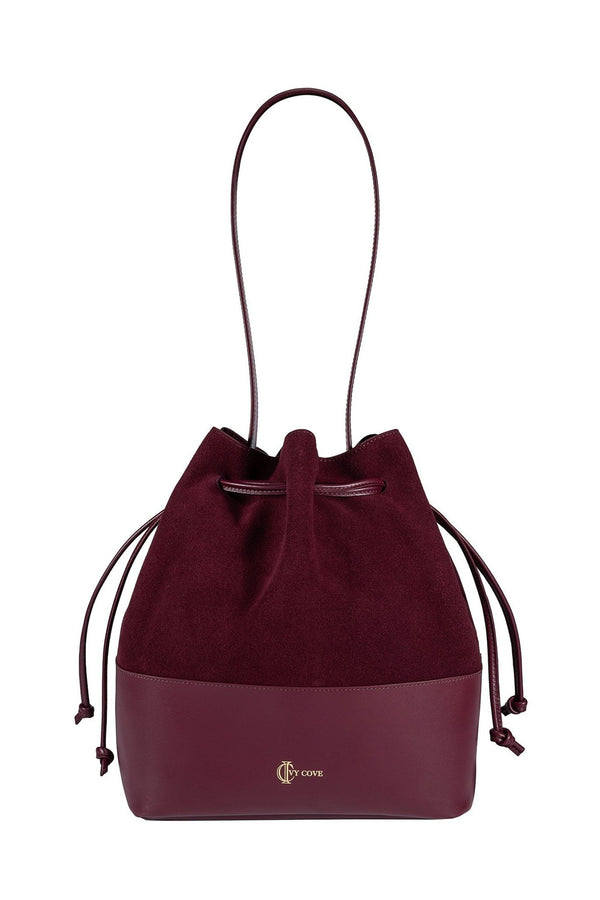 Carmel Suede and Leather Bucket Bag - Burgundy
