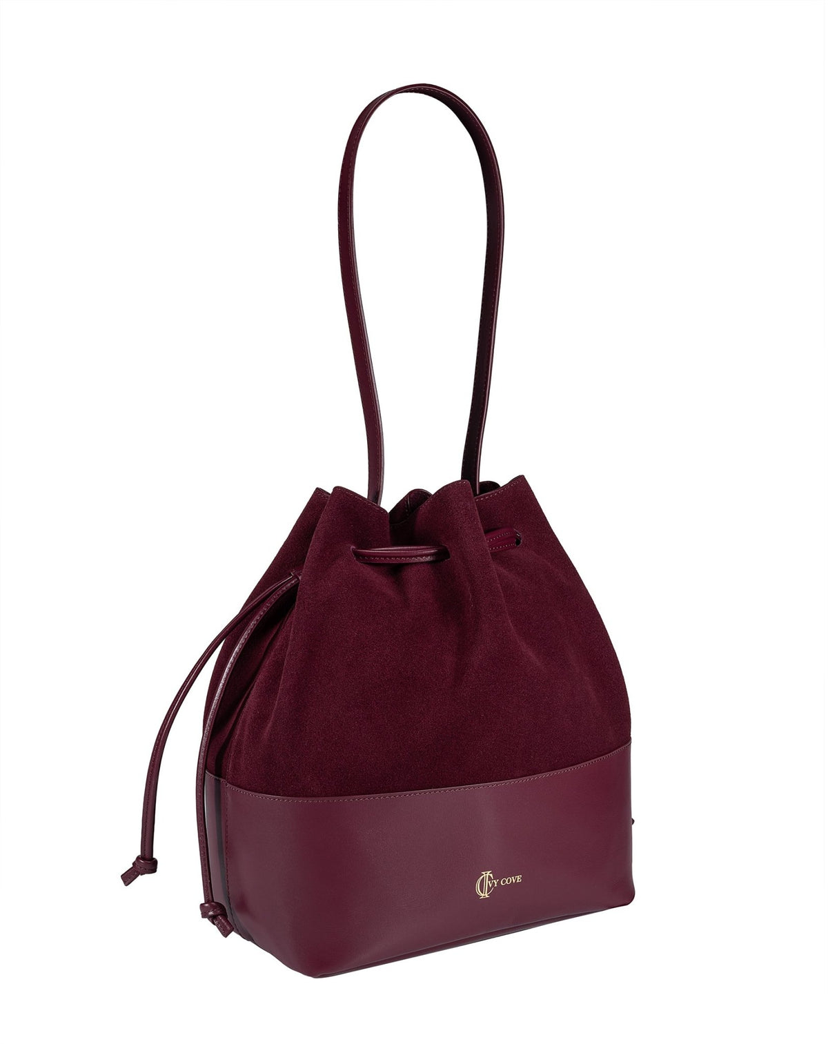 Carmel Suede and Leather Bucket Bag - Burgundy - Ivy Cove Montecito