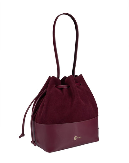 Carmel Suede and Leather Bucket Bag - Burgundy - Ivy Cove Montecito