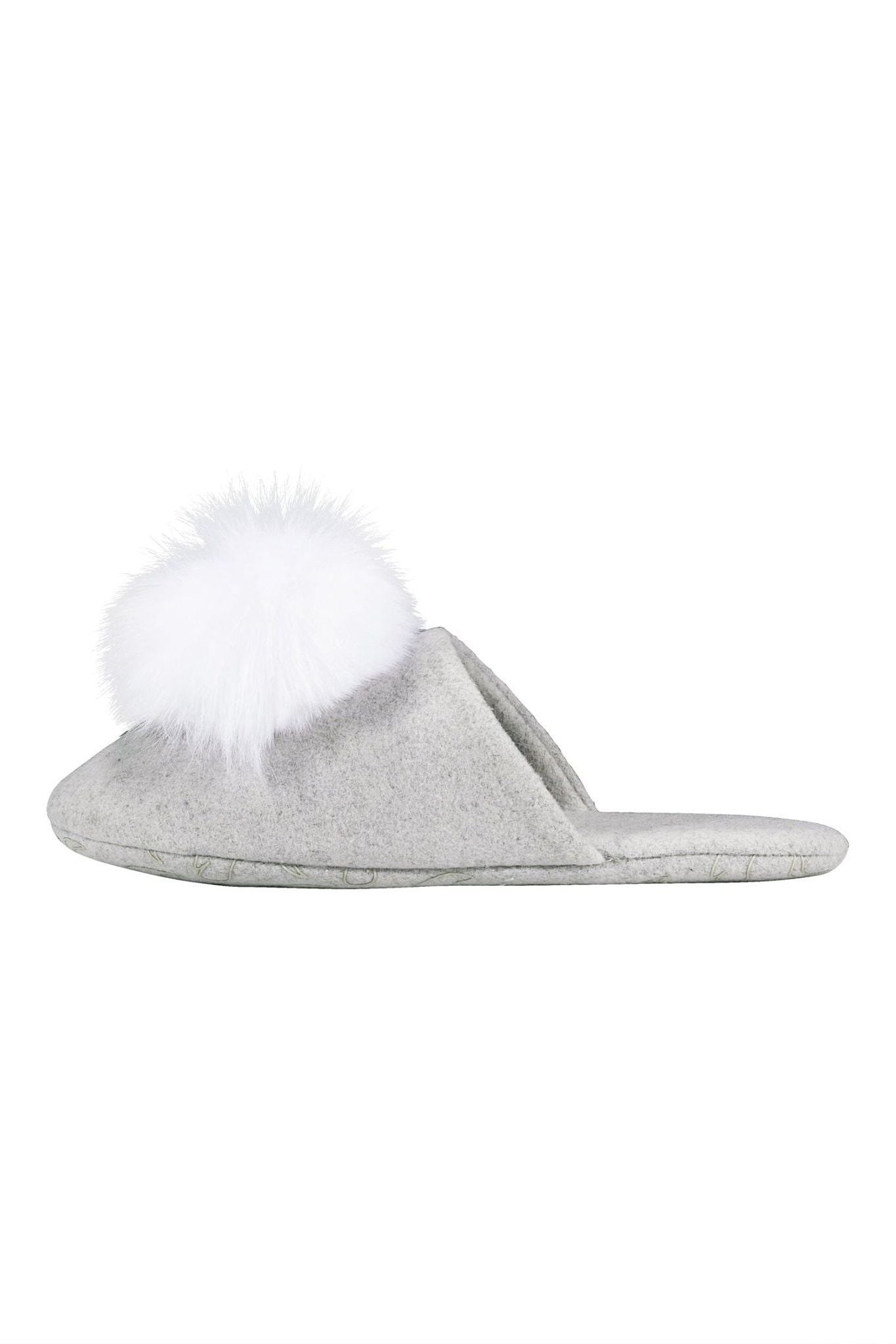 Fur Pompom Slippers Faux Fur Pom-Pom Slippers Grey Women's Shoes