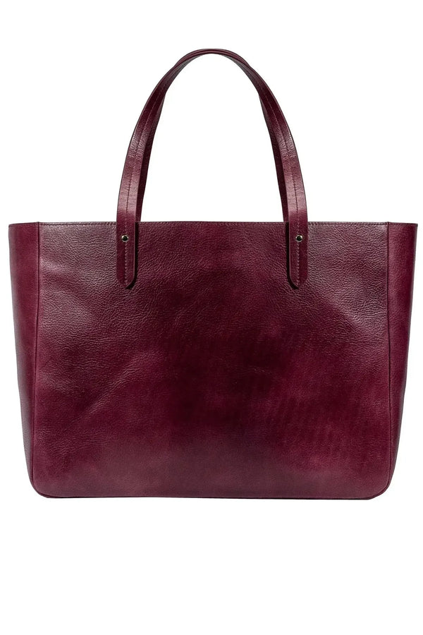 East West Leather Tote - Burgundy
