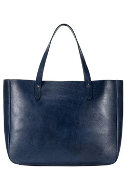 East West Leather Tote - Navy
