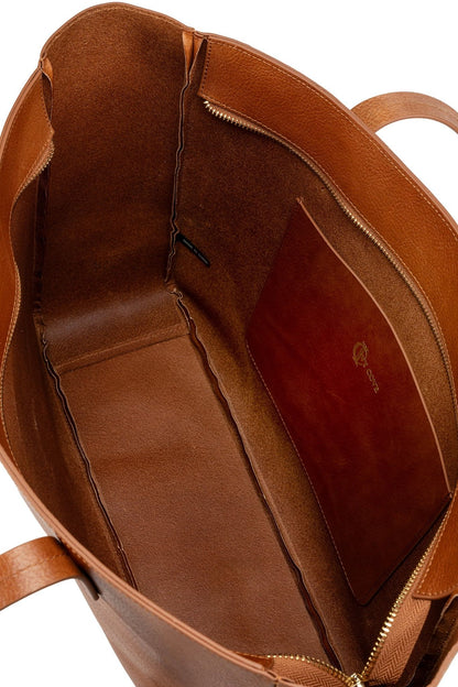 East West Zip Top Leather Tote - Ivy Cove Montecito