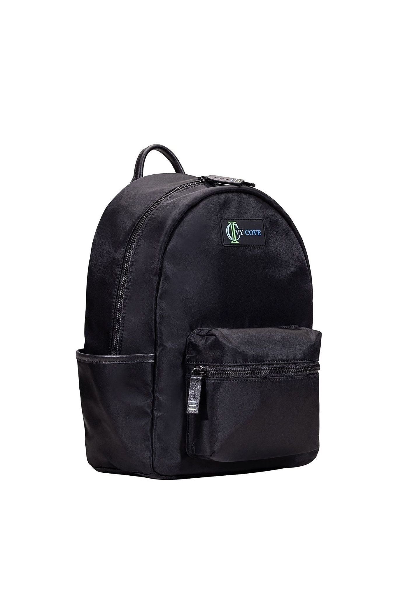 Sleek all-black nylon Nomad Backpack showing slim profile and padded shoulder straps.